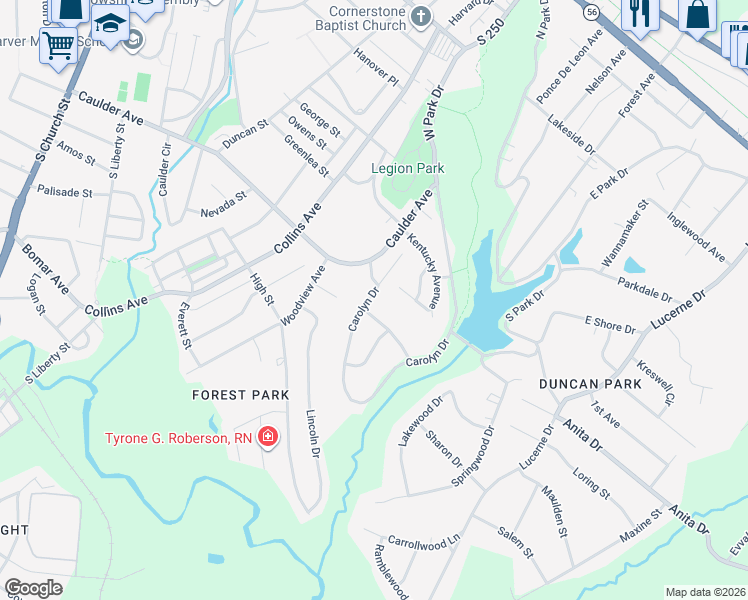 map of restaurants, bars, coffee shops, grocery stores, and more near 106 Carolyn Drive in Spartanburg