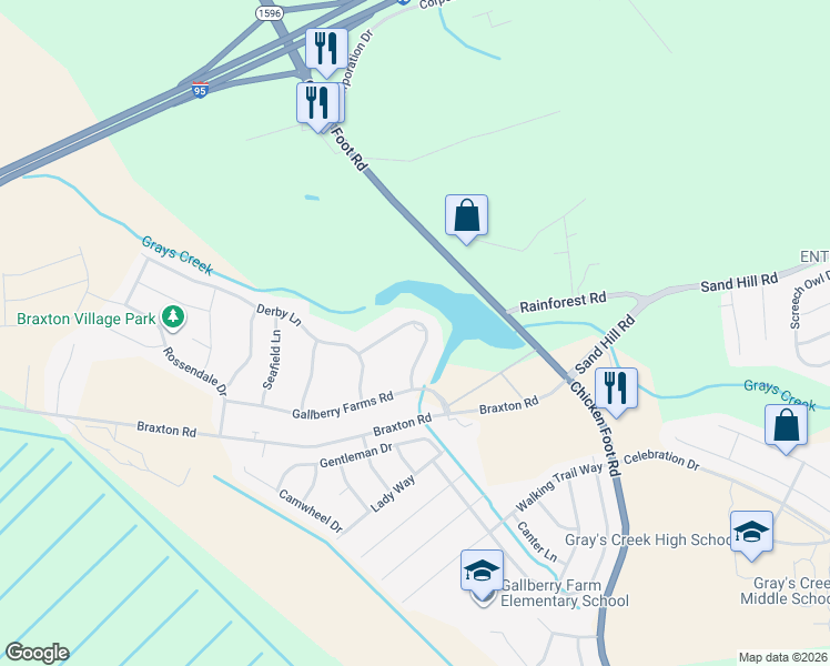 map of restaurants, bars, coffee shops, grocery stores, and more near 428 Foxwood Drive in Hope Mills