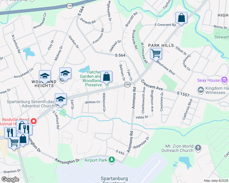 map of restaurants, bars, coffee shops, grocery stores, and more near 819 John B White Sr Boulevard in Spartanburg