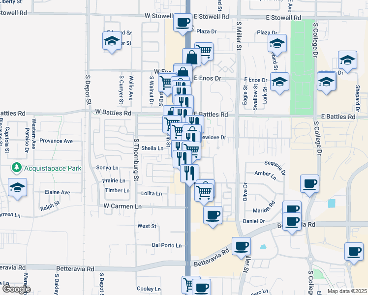 map of restaurants, bars, coffee shops, grocery stores, and more near 1745 South Lincoln Street in Santa Maria