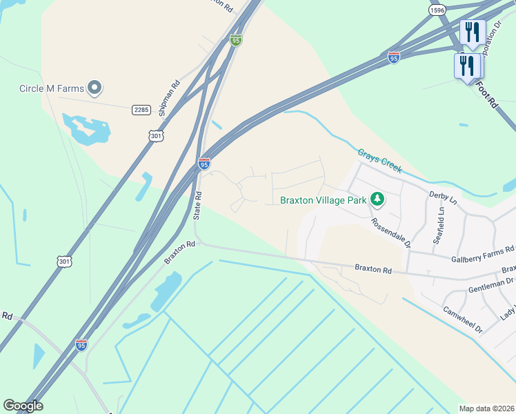 map of restaurants, bars, coffee shops, grocery stores, and more near 164 Skip a Rock Lane in Hope Mills