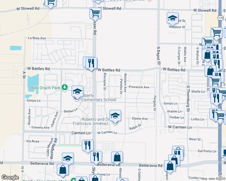 map of restaurants, bars, coffee shops, grocery stores, and more near 1724 Capitola Street in Santa Maria