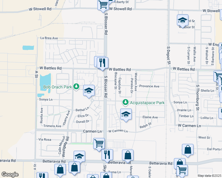 map of restaurants, bars, coffee shops, grocery stores, and more near 1735 Biscayne Street in Santa Maria