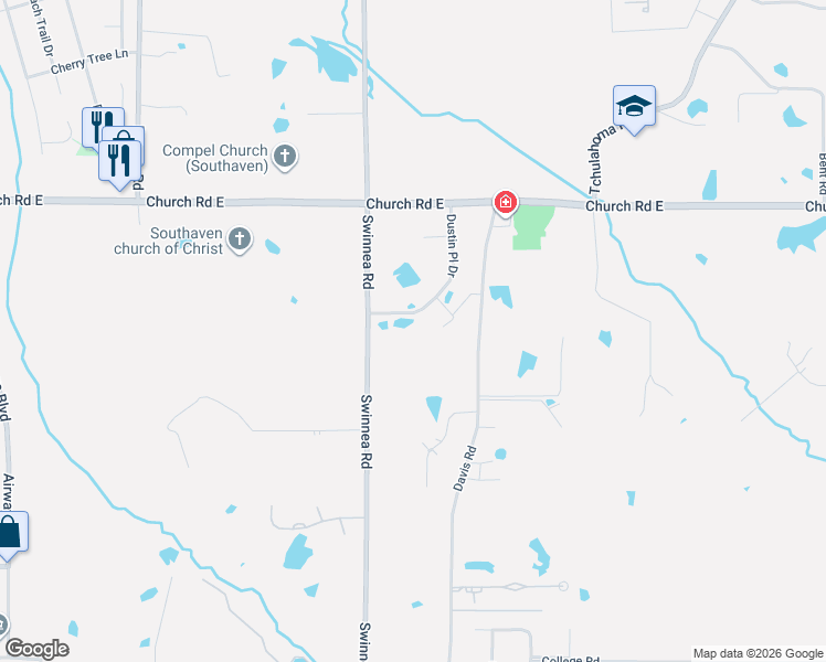 map of restaurants, bars, coffee shops, grocery stores, and more near 4740 Dustin Place Drive in Southaven