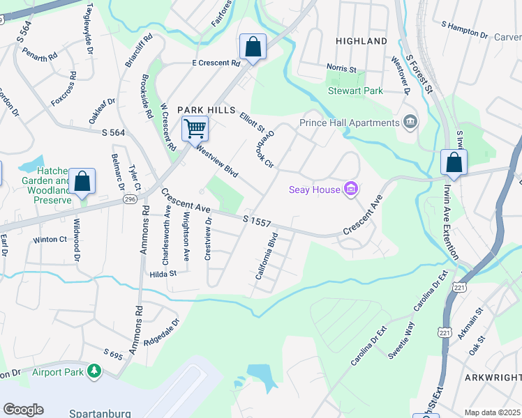 map of restaurants, bars, coffee shops, grocery stores, and more near 115 Coldbrook Drive in Spartanburg