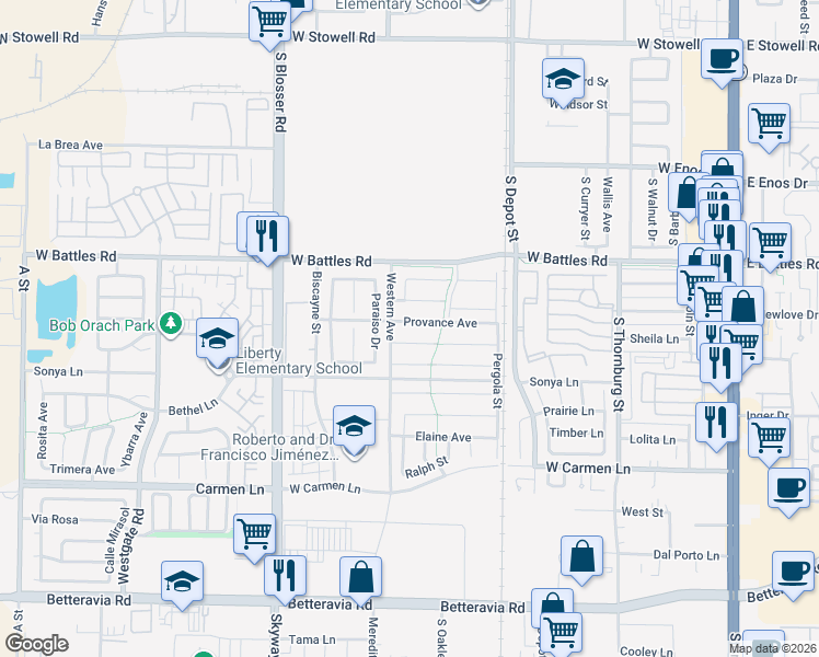 map of restaurants, bars, coffee shops, grocery stores, and more near 932 Provance Avenue in Santa Maria