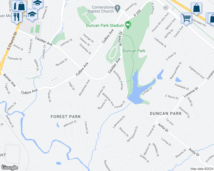 map of restaurants, bars, coffee shops, grocery stores, and more near 101 Arlo Court in Spartanburg