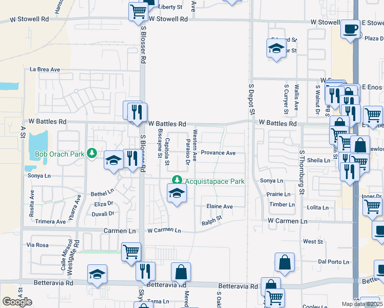 map of restaurants, bars, coffee shops, grocery stores, and more near 1704 Paraiso Drive in Santa Maria