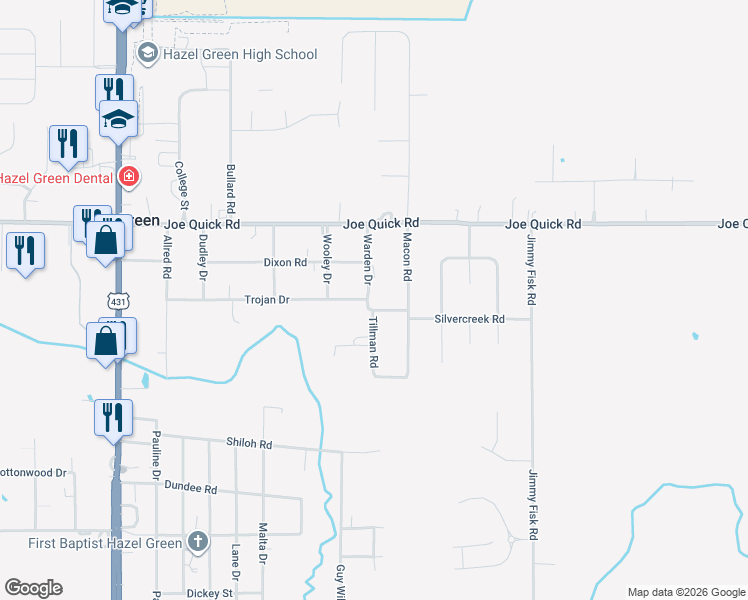 map of restaurants, bars, coffee shops, grocery stores, and more near 105 Tillman Road in Hazel Green
