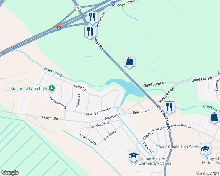 map of restaurants, bars, coffee shops, grocery stores, and more near 428 Foxwood Drive in Hope Mills