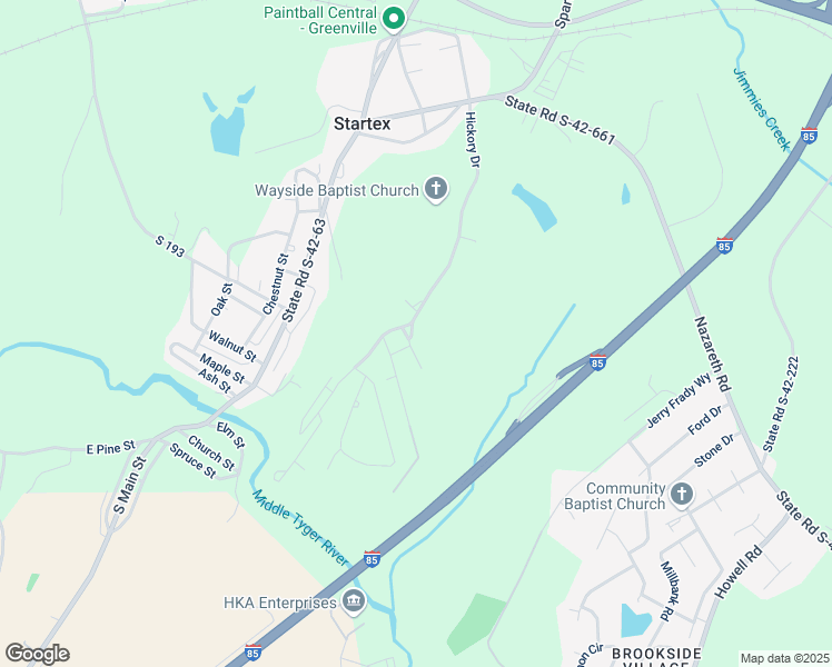 map of restaurants, bars, coffee shops, grocery stores, and more near 129 Hickory Drive in Wellford