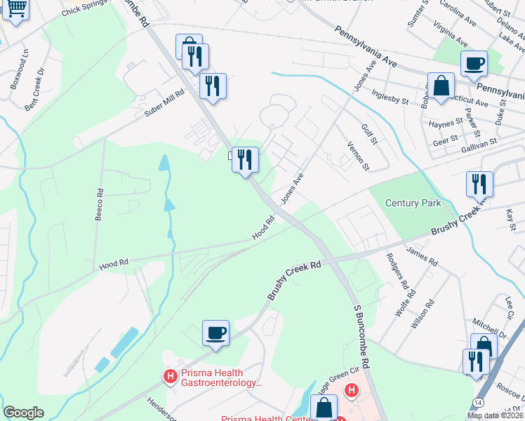 map of restaurants, bars, coffee shops, grocery stores, and more near 532 South Buncombe Road in Greer