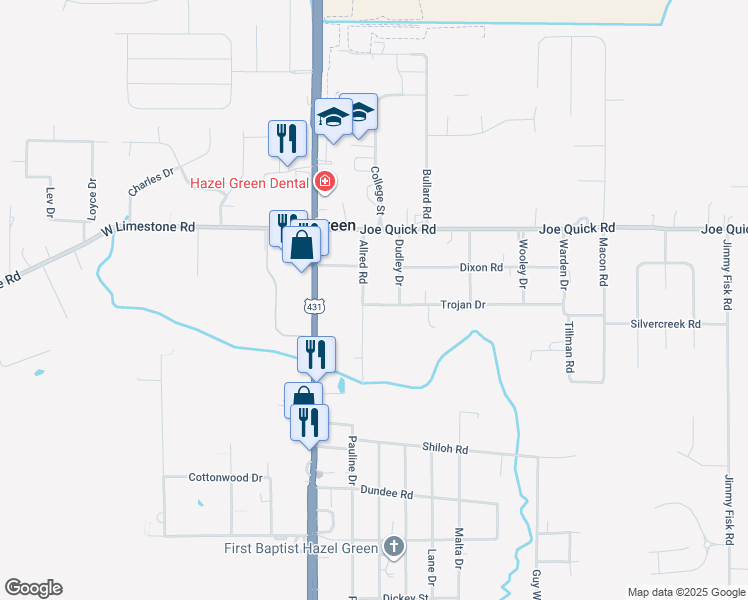 map of restaurants, bars, coffee shops, grocery stores, and more near 191 Allred Road in Hazel Green