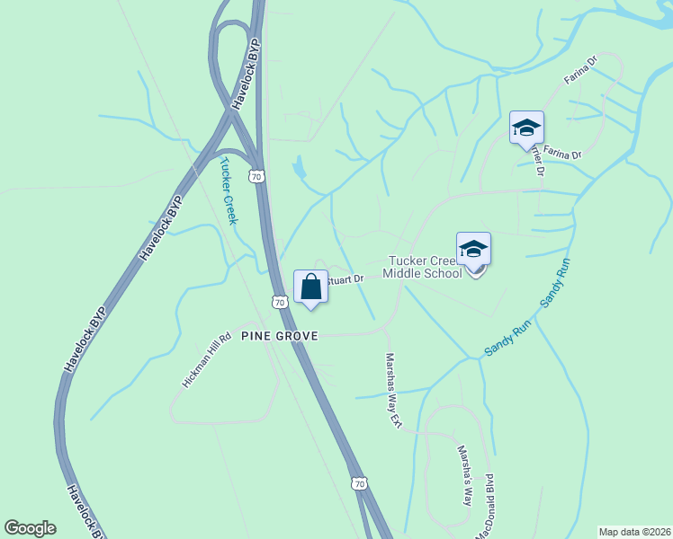 map of restaurants, bars, coffee shops, grocery stores, and more near 606 Sea Knight Lane in Havelock