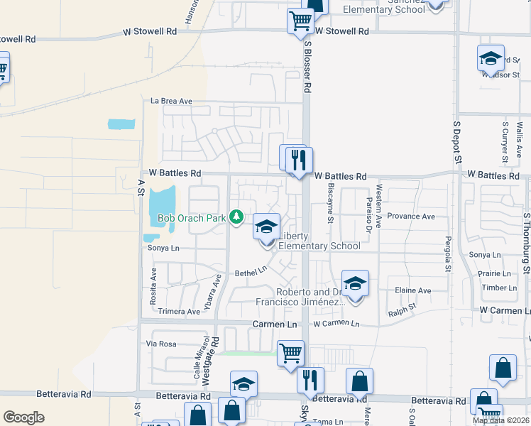 map of restaurants, bars, coffee shops, grocery stores, and more near 1321 Amarone Way in Santa Maria