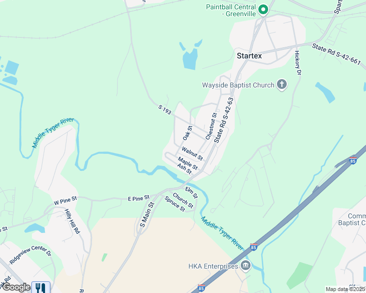 map of restaurants, bars, coffee shops, grocery stores, and more near 19 Maple Street in Woodruff