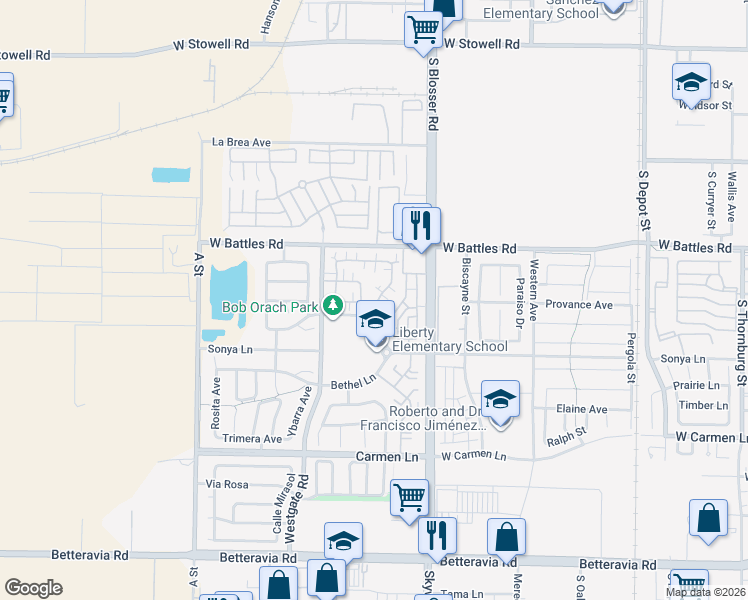 map of restaurants, bars, coffee shops, grocery stores, and more near 1321 Amarone Way in Santa Maria