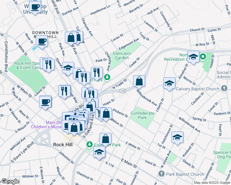 map of restaurants, bars, coffee shops, grocery stores, and more near 446 Dave Lyle Boulevard in Rock Hill