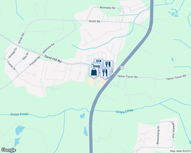 map of restaurants, bars, coffee shops, grocery stores, and more near 5102 North Carolina 87 in Hope Mills