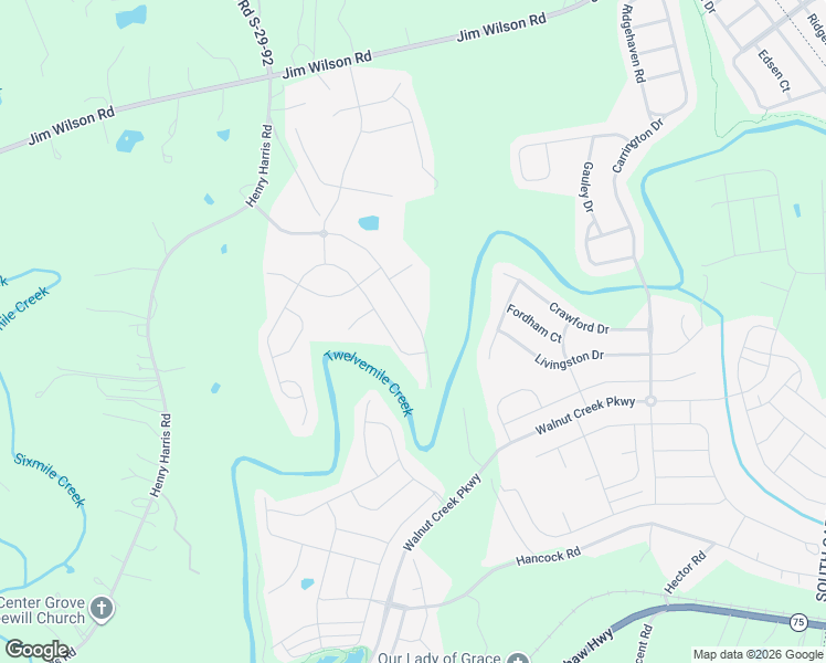 map of restaurants, bars, coffee shops, grocery stores, and more near 7262 Twelve Mile Creek Road in Lancaster