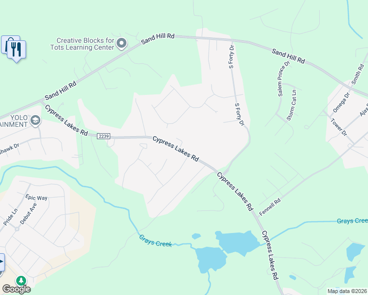 map of restaurants, bars, coffee shops, grocery stores, and more near 5300-5316 Calypso Court in Hope Mills
