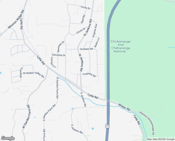 map of restaurants, bars, coffee shops, grocery stores, and more near 53 Crabtree Road in Rossville