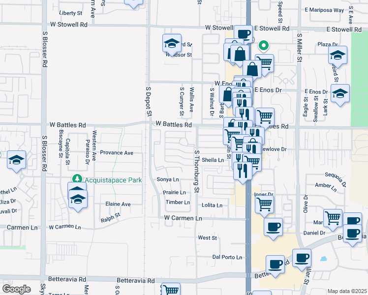 map of restaurants, bars, coffee shops, grocery stores, and more near 1701 South Thornburg Street in Santa Maria