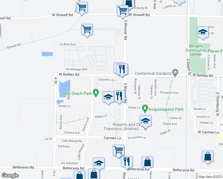 map of restaurants, bars, coffee shops, grocery stores, and more near 1638 Chianti Lane in Santa Maria