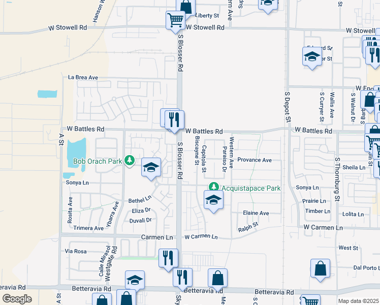 map of restaurants, bars, coffee shops, grocery stores, and more near 123 Biscayne Street in Santa Maria