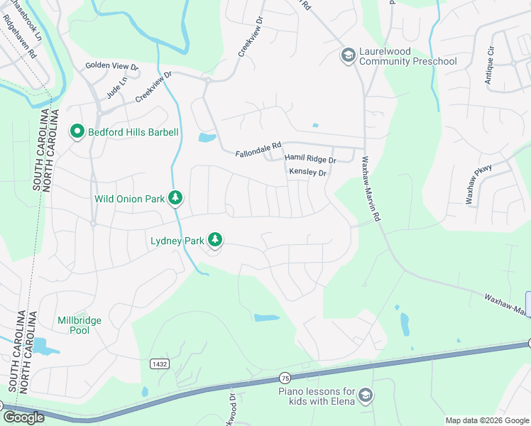 map of restaurants, bars, coffee shops, grocery stores, and more near 1037 Bannister Road in Waxhaw