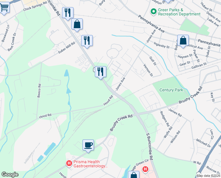 map of restaurants, bars, coffee shops, grocery stores, and more near 507 South Buncombe Road in Greer