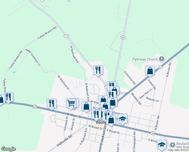 map of restaurants, bars, coffee shops, grocery stores, and more near 176 North Nc 111 Highway in Beulaville