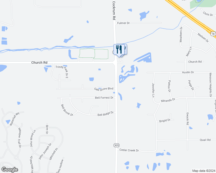map of restaurants, bars, coffee shops, grocery stores, and more near 8940 Oak Grove Boulevard in Olive Branch
