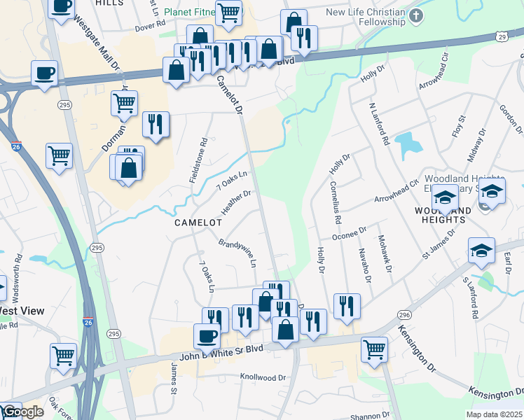 map of restaurants, bars, coffee shops, grocery stores, and more near 501 South 814 in Spartanburg