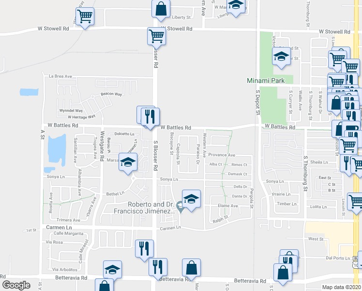 map of restaurants, bars, coffee shops, grocery stores, and more near 1634 Capitola Street in Santa Maria