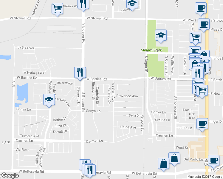 map of restaurants, bars, coffee shops, grocery stores, and more near 1632 Paraiso Drive in Santa Maria