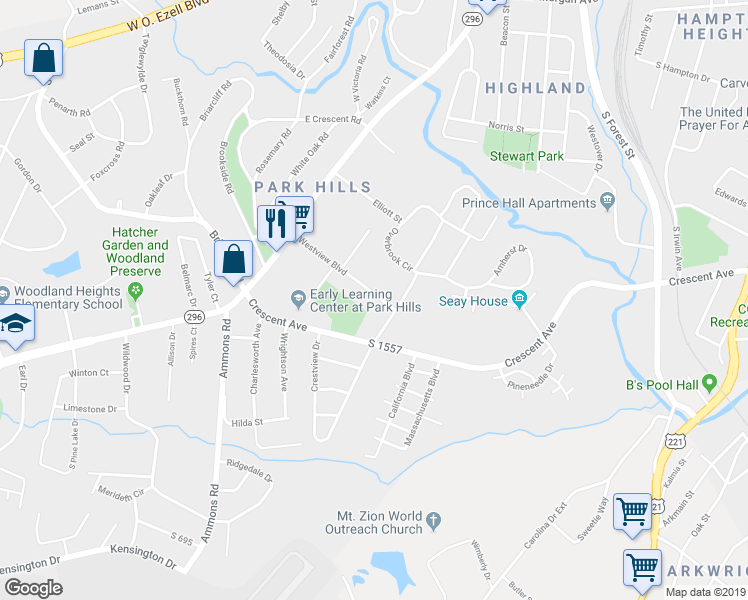 map of restaurants, bars, coffee shops, grocery stores, and more near 307 Westview Boulevard in Spartanburg