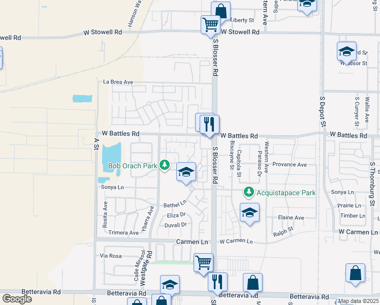 map of restaurants, bars, coffee shops, grocery stores, and more near 1627 Chianti Lane in Santa Maria