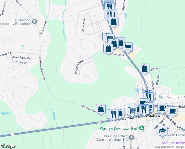 map of restaurants, bars, coffee shops, grocery stores, and more near 2006 Chadwell Ct in Waxhaw