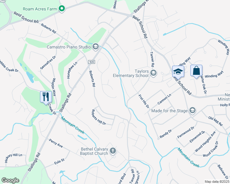 map of restaurants, bars, coffee shops, grocery stores, and more near 111 Kingsmills Court in Taylors