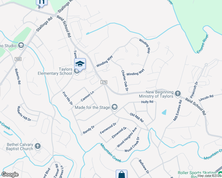 map of restaurants, bars, coffee shops, grocery stores, and more near 706 Reid School Road in Taylors