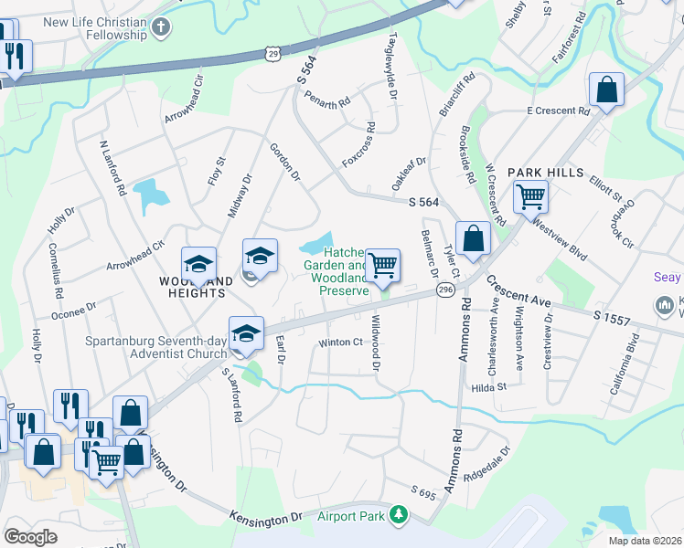 map of restaurants, bars, coffee shops, grocery stores, and more near 310 Pine Lake Court in Spartanburg