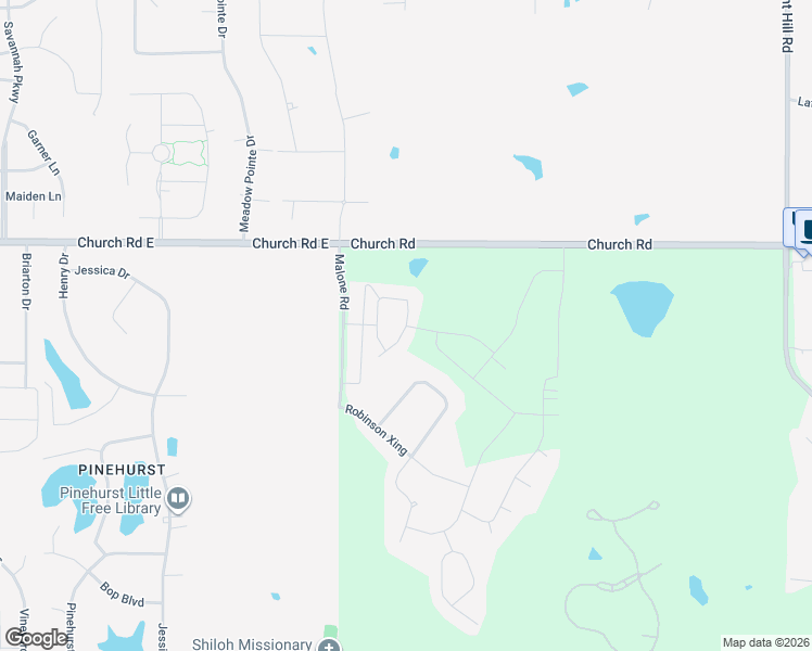 map of restaurants, bars, coffee shops, grocery stores, and more near Pinland Park in Olive Branch