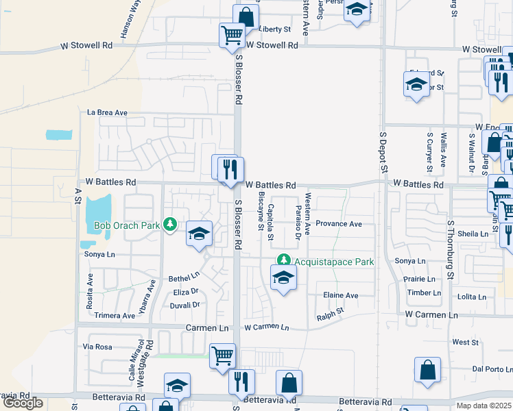 map of restaurants, bars, coffee shops, grocery stores, and more near 123 Biscayne Street in Santa Maria