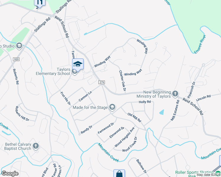 map of restaurants, bars, coffee shops, grocery stores, and more near 706 Reid School Road in Taylors