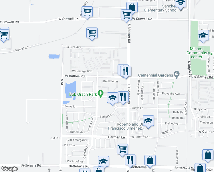 map of restaurants, bars, coffee shops, grocery stores, and more near 1341 Veneto Drive in Santa Maria