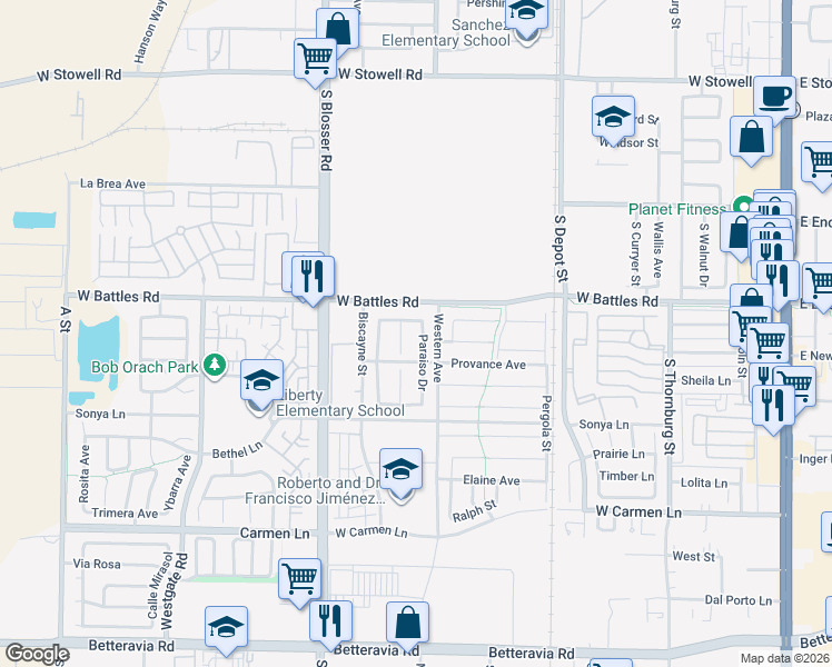 map of restaurants, bars, coffee shops, grocery stores, and more near 1623 Paraiso Drive in Santa Maria