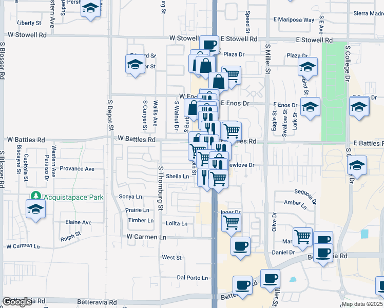 map of restaurants, bars, coffee shops, grocery stores, and more near 204 Roschelle Lane in Santa Maria