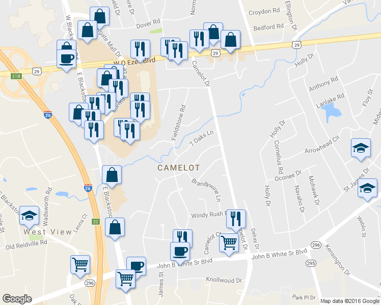 map of restaurants, bars, coffee shops, grocery stores, and more near 316 7 Oaks Ln in Spartanburg