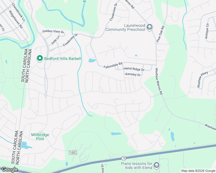 map of restaurants, bars, coffee shops, grocery stores, and more near 1018 Pebble Brook Circle in Waxhaw